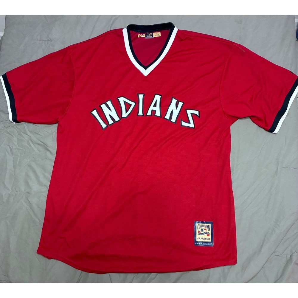 Majestic Cleveland Indians Cooperstown Collection Red Jersey Mens 2XT Cool Base
